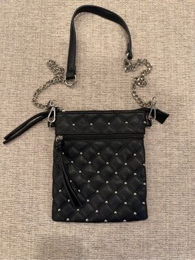 Black Quilted Crossbody with Silver Studs and Chain